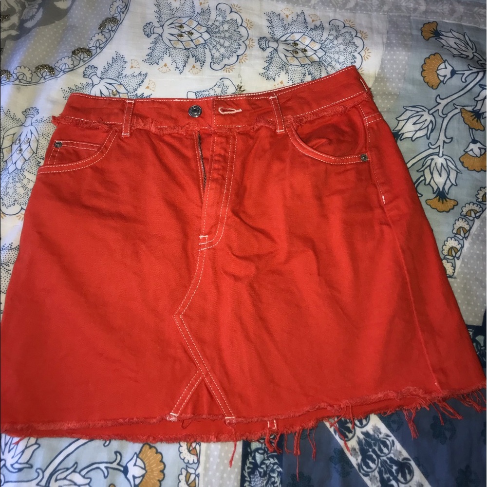 Bright orange jean skirt